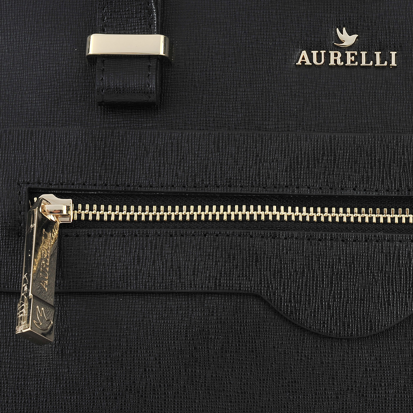 Женская сумка из сафьяновой черной кожи с плечевым ремешком Aurelli 