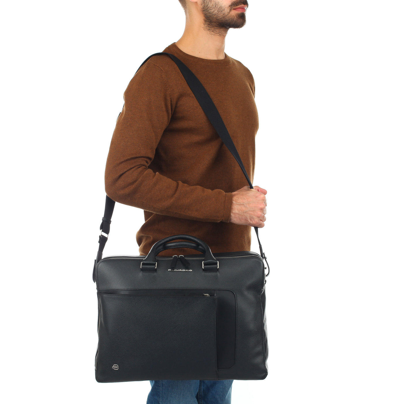Мужская деловая сумка из черной натуральной кожи Piquadro Pan